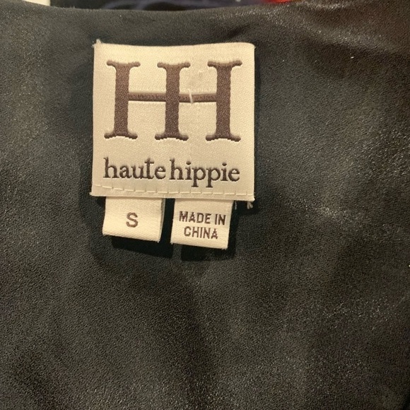 𝅺HAUTE HIPPIE 100% silk asymmetrical black & white dress EUC size Small - Picture 2 of 9